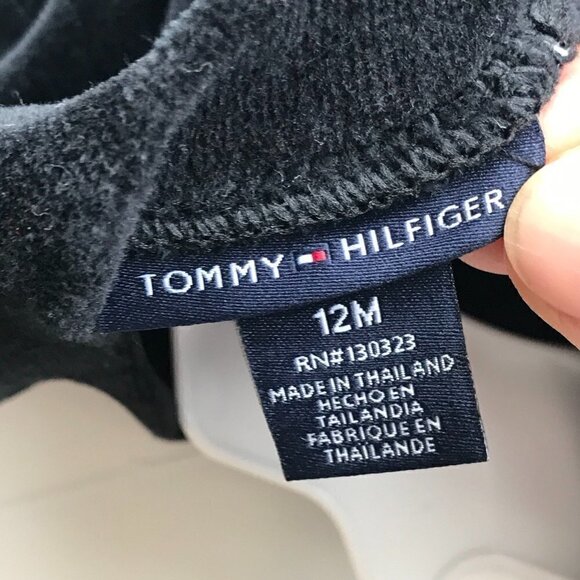 TOMMY HILFIGER Girl 2-Piece Set BNWT Top navy velour white chevron leggings 12mo - Picture 12 of 15